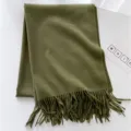 Sciarpa in misto lana verde oliva con frange, sciarpa invernale calda e spessa unita. - Verde militare / Circa 200cm