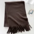 Dunkelbrauner warmer Wollmischung Winterschal mit Fransen, dicker eleganter Damenschal. - Kaffeebraun / Ca. 200cm