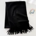 Sciarpa invernale tinta unita in misto lana con frange da donna, scialle caldo spesso. - Nero / Circa 200cm