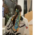 Fashion long hair scarf ribbon, elegant oil painting print twilly for women's daily styling. - Picture Style 40