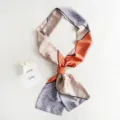 Silk twilly scarf for women, elegant geometric print long neckerchief and stylish bag ribbon. - Designer Style Patchwork - Orange