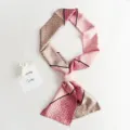 Pink brown geometric skinny silk scarf for women, elegant neck scarf or bag ribbon. - Designer Style Patchwork - Pink