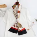 Chic skinny silk scarf with vintage chain crest print, elegant accessory for women. - Chain Pattern, Red