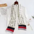 Narrow long silk scarf with horsebit print and striped color block, elegant neckerchief. - Double D Pattern, Red