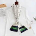 Narrow twilly silk scarf for women, chic horsebit printed neckerchief, spring fashion accessory. - Double D Pattern, Green
