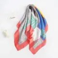 Summer new geometric print silk square scarf 70x70cm elegant women neckerchief accessory. - Red Border Geometric