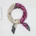 Foulard carré effet soie motif géométrique carreaux écharpe femme mode décoration de sac - Patchwork - rose rouge