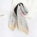 Geometric print silk scarf women square neckerchief 70x70cm fashion stylish neck wrap. - Brown Border Geometric