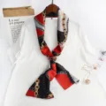 Chic narrow silk scarf with elegant chain print, perfect for spring fashion and bag decoration. - Contrast Color Chain - Red