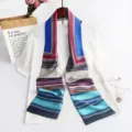 Narrow long silk scarf detail, geometric print fashion neckerchief for stylish women bags. - Ethnic Horizontal Stripes, Blue