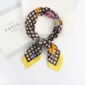 Chic printed silk square scarf for women, elegant neckerchief and stylish fashion accessory. - Yellow Border Cartoon Plaid