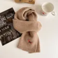 Cozy knit winter scarf in beige with cute horse embroidery, soft warm casual neckerchief for women. - Dark Khaki