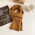 Herbst Strickwolle Schal mit süsser Pony Stickerei, dicker warmer koreanischer Winterschal. - Karamellbraun
