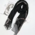 Black silk cotton gold stripe scarf long thin fashion shawl sunscreen beach wrap - Black