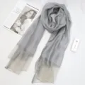 Elegant silk blend grey scarf with metallic glitter trim, long fashion shawl for women. - Silver