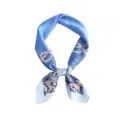 Light blue silk square scarf 70x70cm elegant women neckerchief with chic printed design. - Blue Knot