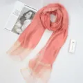 Elegant pink gradient silk scarf featuring shimmering gold edges, lightweight fashion shawl. - Pink