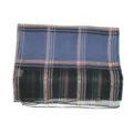 Elegante lange dames sjaal met ruitpatroon en glanzende metalen draden voor stijlvolle zonbescherming. - Blauw ruitpatroon met gouden rand