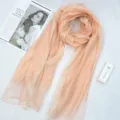 Elegant peach metallic edge silk scarf, lightweight long shawl for women and sun protection. - Light Pink