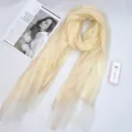 Silk-cotton gold border scarf detail view, elegant thin shawl and fashion beach accessory. - Light Yellow