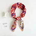 Multi-color geometric print silk scarf fashion neckerchief square scarf for women chic daily wear - Striped Red