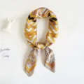 Women silk scarf geometric print fashion neckerchief hair band ribbon elegant accessory - Striped Yellow