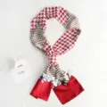 Narrow long silk scarf with houndstooth and chain print for women spring fashion bag decor - Houndstooth Red