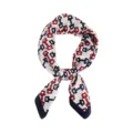 Classic horsebit printed square silk scarf for women, elegant neckerchief 70x70cm. - Red/Blue Geometric