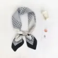 Elegant black and grey geometric grid pattern silk scarf, stylish neck accessory for women. - Black Contrast Trim