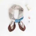 Fashion geometric print silk scarf women versatile spring square scarf neck ribbon hair band - Brown-Trimmed Color-Block