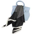 Black and white striped silk feel square scarf for women, elegant fashion neckerchief accessory. - Striped Black