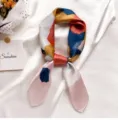 Colorful abstract print satin small square scarf, 70x70cm, elegant women neckerchief variant. - Graffiti Pink