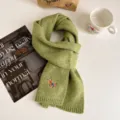Herbst grüne Strick Wollschal Damen süße Pony Bestickung dicker warmer Winterkragen - Matcha-Grün