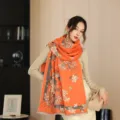 Herbst Winter Damen Kaschmirimitation Schal Retro Blumen doppelseitig warme elegante Schal - Geranie - Orange