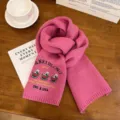 Winter women knit wool scarf warm thick embroidered cute bear letter design stylish neck warmer - Rose Red