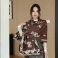 Herbst Winter Damen Kaschmirimitat Schal retro warme Blumen doppelseitige Modeschal - Geranie - Dunkelbraun