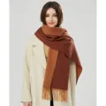 Damen 100% Wolle Schal Winter Warm Dick Quaste Zweifarbig Wendetuch Eleganter Schal - Doppelseitige Wolle - Kaffeebraun