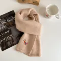 Autumn knitted scarf for women warm cute pony embroidery soft winter neck warmer thermal fashion. - Khaki