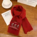 Winter 2024 new wool knitted scarf women warm thick embroidered bear letter scarf red color - Red