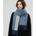 Eleganter Wollschal Damen Winter doppelseitig blau grau warme Fransen Schal Accessoire - Doppelseitige Wolle - Himmelblau