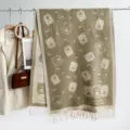 Khaki cute bear pattern winter warm imitation cashmere scarf fringe shawl cozy stylish accessory - Three Bears - Matcha Green