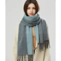 Damen doppelseitiger Wollschal Winter dick warm Farblock Fransen Halskrause elegant Stil - Doppelseitige Wolle - Blaugrau
