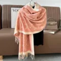 Winter pink knitted scarf with cute cat pattern, thick warm double-sided fashion shawl. - Abstract Cat - Pink