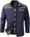 Herren Freizeit Gesteppte Jacke mit Farblock Schultern und kariertem Futter für Herbst und Winter. - S / Oberteile / Marineblau