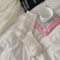 Damen Sommer dünne Netz Perle Spitze Wadenstrümpfe atmungsaktiv lässig einfarbig niedliche Socken - Einheitsgröße / 1 Paar / Creme