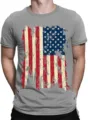 Men's grey short sleeve t-shirt featuring a vintage distressed American flag graphic print. - S / Tops / Gray