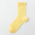 Kinder gelbe gerüschte Mittelsocken, süße Bonbonfarbe gerippte Baumwollsocken für Mädchen. - Leuchtgelb