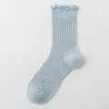 Hellblaue Kinder-Wadensocken mit süßem Rüschenrand und sehr schönem Strickdesign. - Himmelblau