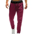Men casual sweatpants solid color trousers with drawstring waist detail pocket design - Burgundy