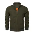 Men's Military Green Bomber Jacket Stand Collar Full Zip Spring Casual Outerwear - S / Tops / Army Green